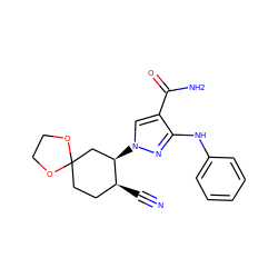 N#C[C@H]1CCC2(C[C@H]1n1cc(C(N)=O)c(Nc3ccccc3)n1)OCCO2 ZINC000218555122