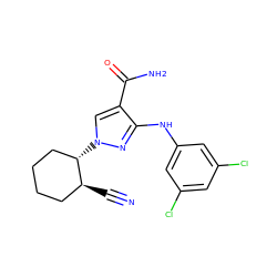 N#C[C@H]1CCCC[C@@H]1n1cc(C(N)=O)c(Nc2cc(Cl)cc(Cl)c2)n1 ZINC000204937204