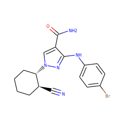 N#C[C@H]1CCCC[C@@H]1n1cc(C(N)=O)c(Nc2ccc(Br)cc2)n1 ZINC000221200842