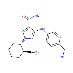 N#C[C@H]1CCCC[C@@H]1n1cc(C(N)=O)c(Nc2ccc(CN)cc2)n1 ZINC000221195872