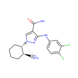 N#C[C@H]1CCCC[C@@H]1n1cc(C(N)=O)c(Nc2ccc(Cl)c(Cl)c2)n1 ZINC000221831076