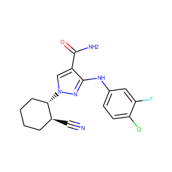 N#C[C@H]1CCCC[C@@H]1n1cc(C(N)=O)c(Nc2ccc(Cl)c(F)c2)n1 ZINC000221179106