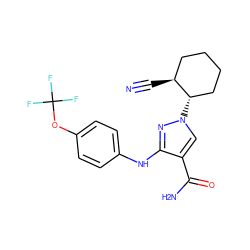 N#C[C@H]1CCCC[C@@H]1n1cc(C(N)=O)c(Nc2ccc(OC(F)(F)F)cc2)n1 ZINC000222972821