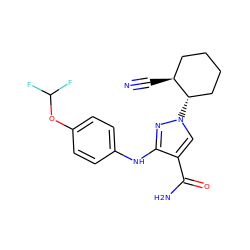 N#C[C@H]1CCCC[C@@H]1n1cc(C(N)=O)c(Nc2ccc(OC(F)F)cc2)n1 ZINC000221213826