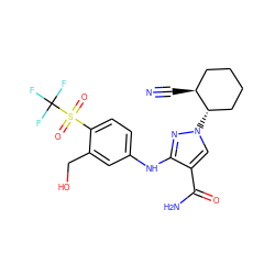 N#C[C@H]1CCCC[C@@H]1n1cc(C(N)=O)c(Nc2ccc(S(=O)(=O)C(F)(F)F)c(CO)c2)n1 ZINC000205072115