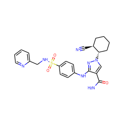 N#C[C@H]1CCCC[C@@H]1n1cc(C(N)=O)c(Nc2ccc(S(=O)(=O)NCc3ccccn3)cc2)n1 ZINC000204947203