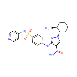 N#C[C@H]1CCCC[C@@H]1n1cc(C(N)=O)c(Nc2ccc(S(=O)(=O)Nc3ccncc3)cc2)n1 ZINC000221167250