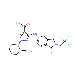 N#C[C@H]1CCCC[C@@H]1n1cc(C(N)=O)c(Nc2ccc3c(c2)CN(CC(F)(F)F)C3=O)n1 ZINC000221098338