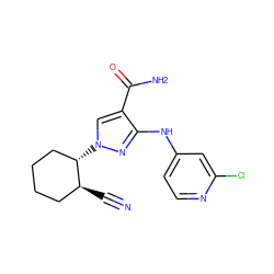 N#C[C@H]1CCCC[C@@H]1n1cc(C(N)=O)c(Nc2ccnc(Cl)c2)n1 ZINC000221120225