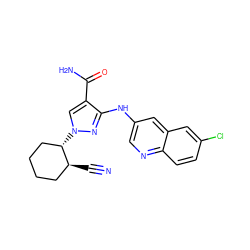 N#C[C@H]1CCCC[C@@H]1n1cc(C(N)=O)c(Nc2cnc3ccc(Cl)cc3c2)n1 ZINC000204937380