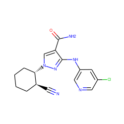 N#C[C@H]1CCCC[C@@H]1n1cc(C(N)=O)c(Nc2cncc(Cl)c2)n1 ZINC000221830996