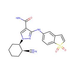 N#C[C@H]1CCCC[C@H]1n1cc(C(N)=O)c(Nc2ccc3c(c2)C=CS3(=O)=O)n1 ZINC000221190081