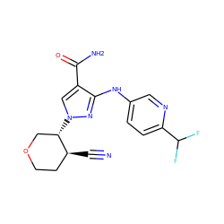 N#C[C@H]1CCOC[C@@H]1n1cc(C(N)=O)c(Nc2ccc(C(F)F)nc2)n1 ZINC000205003779