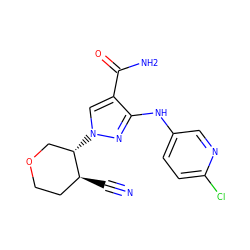 N#C[C@H]1CCOC[C@@H]1n1cc(C(N)=O)c(Nc2ccc(Cl)nc2)n1 ZINC000221253177