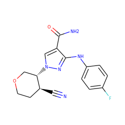 N#C[C@H]1CCOC[C@@H]1n1cc(C(N)=O)c(Nc2ccc(F)cc2)n1 ZINC001772601108