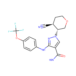 N#C[C@H]1CCOC[C@@H]1n1cc(C(N)=O)c(Nc2ccc(OC(F)(F)F)cc2)n1 ZINC000204977524