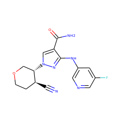 N#C[C@H]1CCOC[C@@H]1n1cc(C(N)=O)c(Nc2cncc(F)c2)n1 ZINC000205012159