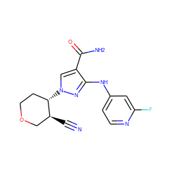 N#C[C@H]1COCC[C@@H]1n1cc(C(N)=O)c(Nc2ccnc(F)c2)n1 ZINC000221209738