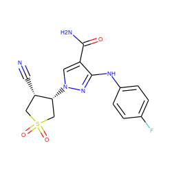 N#C[C@H]1CS(=O)(=O)C[C@H]1n1cc(C(N)=O)c(Nc2ccc(F)cc2)n1 ZINC000220737966