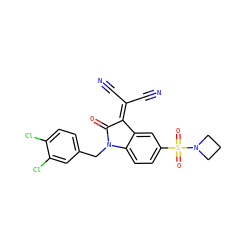 N#CC(C#N)=C1C(=O)N(Cc2ccc(Cl)c(Cl)c2)c2ccc(S(=O)(=O)N3CCC3)cc21 ZINC000040835217
