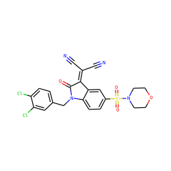 N#CC(C#N)=C1C(=O)N(Cc2ccc(Cl)c(Cl)c2)c2ccc(S(=O)(=O)N3CCOCC3)cc21 ZINC000040949408