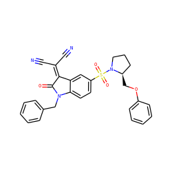 N#CC(C#N)=C1C(=O)N(Cc2ccccc2)c2ccc(S(=O)(=O)N3CCC[C@H]3COc3ccccc3)cc21 ZINC000036093011