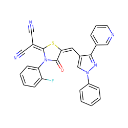 N#CC(C#N)=c1s/c(=C/c2cn(-c3ccccc3)nc2-c2cccnc2)c(=O)n1-c1ccccc1F ZINC000003280199