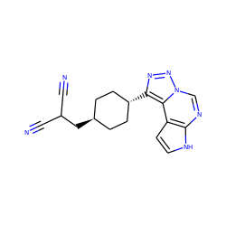 N#CC(C#N)C[C@H]1CC[C@H](c2nnn3cnc4[nH]ccc4c23)CC1 ZINC001772581757