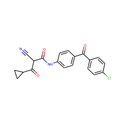 N#CC(C(=O)Nc1ccc(C(=O)c2ccc(Cl)cc2)cc1)C(=O)C1CC1 ZINC000100784955