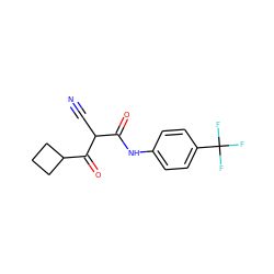 N#CC(C(=O)Nc1ccc(C(F)(F)F)cc1)C(=O)C1CCC1 ZINC000100784921