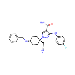 N#CC[C@]1(n2cc(C(N)=O)c(Nc3ccc(F)cc3)n2)CC[C@@H](NCc2ccccc2)CC1 ZINC001772648042