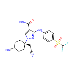 N#CC[C@]1(n2cc(C(N)=O)c(Nc3ccc(S(=O)(=O)C(F)F)cc3)n2)CC[C@@H](N)CC1 ZINC001772621777