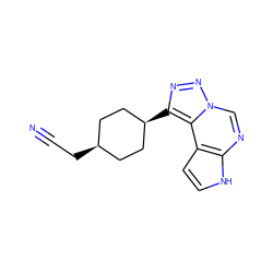 N#CC[C@H]1CC[C@@H](c2nnn3cnc4[nH]ccc4c23)CC1 ZINC001772624386