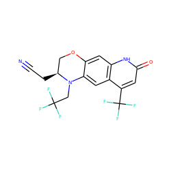 N#CC[C@H]1COc2cc3[nH]c(=O)cc(C(F)(F)F)c3cc2N1CC(F)(F)F ZINC000029044046