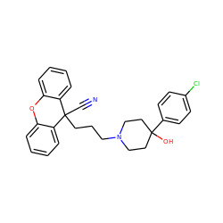 N#CC1(CCCN2CCC(O)(c3ccc(Cl)cc3)CC2)c2ccccc2Oc2ccccc21 ZINC000013802000