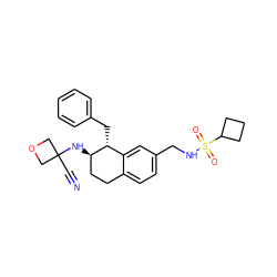 N#CC1(N[C@@H]2CCc3ccc(CNS(=O)(=O)C4CCC4)cc3[C@H]2Cc2ccccc2)COC1 ZINC000144598015