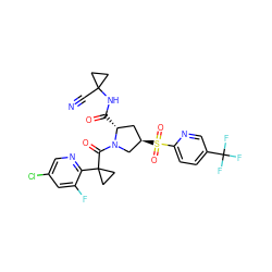 N#CC1(NC(=O)[C@@H]2C[C@@H](S(=O)(=O)c3ccc(C(F)(F)F)cn3)CN2C(=O)C2(c3ncc(Cl)cc3F)CC2)CC1 ZINC000145847344