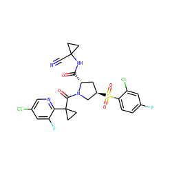 N#CC1(NC(=O)[C@@H]2C[C@@H](S(=O)(=O)c3ccc(F)cc3Cl)CN2C(=O)C2(c3ncc(Cl)cc3F)CC2)CC1 ZINC000211086138