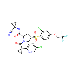 N#CC1(NC(=O)[C@@H]2C[C@@H](S(=O)(=O)c3ccc(OCC(F)(F)F)cc3Cl)CN2C(=O)C2(c3ccc(Cl)cn3)CC2)CC1 ZINC000211073841