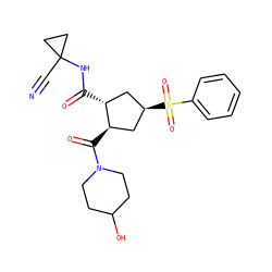 N#CC1(NC(=O)[C@@H]2C[C@@H](S(=O)(=O)c3ccccc3)C[C@H]2C(=O)N2CCC(O)CC2)CC1 ZINC000103240560