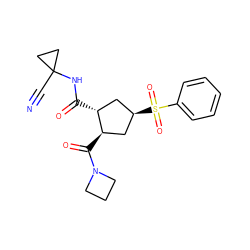 N#CC1(NC(=O)[C@@H]2C[C@@H](S(=O)(=O)c3ccccc3)C[C@H]2C(=O)N2CCC2)CC1 ZINC000103242353