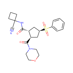 N#CC1(NC(=O)[C@@H]2C[C@@H](S(=O)(=O)c3ccccc3)C[C@H]2C(=O)N2CCOCC2)CCC1 ZINC000103242398