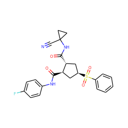 N#CC1(NC(=O)[C@@H]2C[C@@H](S(=O)(=O)c3ccccc3)C[C@H]2C(=O)Nc2ccc(F)cc2)CC1 ZINC000103242349