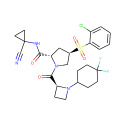 N#CC1(NC(=O)[C@@H]2C[C@@H](S(=O)(=O)c3ccccc3Cl)CN2C(=O)[C@@H]2CCN2C2CCC(F)(F)CC2)CC1 ZINC000169705286