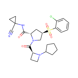 N#CC1(NC(=O)[C@@H]2C[C@@H](S(=O)(=O)c3ccccc3Cl)CN2C(=O)[C@@H]2CCN2C2CCCC2)CC1 ZINC000169705300