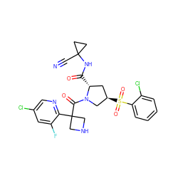 N#CC1(NC(=O)[C@@H]2C[C@@H](S(=O)(=O)c3ccccc3Cl)CN2C(=O)C2(c3ncc(Cl)cc3F)CNC2)CC1 ZINC000146990242