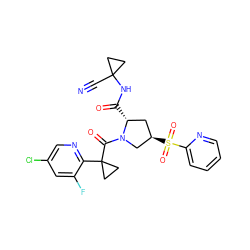 N#CC1(NC(=O)[C@@H]2C[C@@H](S(=O)(=O)c3ccccn3)CN2C(=O)C2(c3ncc(Cl)cc3F)CC2)CC1 ZINC000145906881