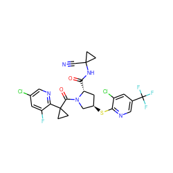 N#CC1(NC(=O)[C@@H]2C[C@@H](Sc3ncc(C(F)(F)F)cc3Cl)CN2C(=O)C2(c3ncc(Cl)cc3F)CC2)CC1 ZINC000145549515