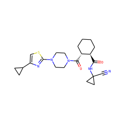 N#CC1(NC(=O)[C@@H]2CCCC[C@H]2C(=O)N2CCN(c3nc(C4CC4)cs3)CC2)CC1 ZINC000084689853