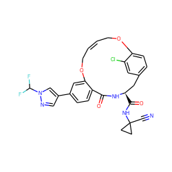 N#CC1(NC(=O)[C@@H]2Cc3ccc(c(Cl)c3)OC/C=C/COc3cc(-c4cnn(C(F)F)c4)ccc3C(=O)N2)CC1 ZINC001772623561